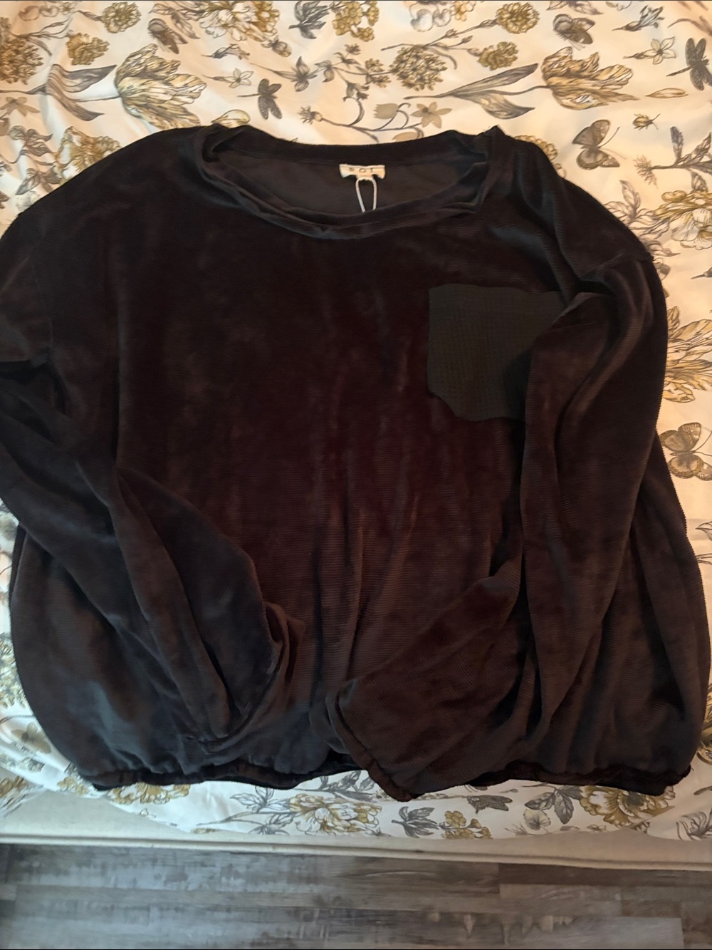 Pol Plush Corduroy Pocket Pullover - Dark Brown